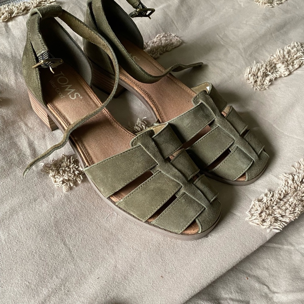 Toms Olive Green Women's Leather Sandals